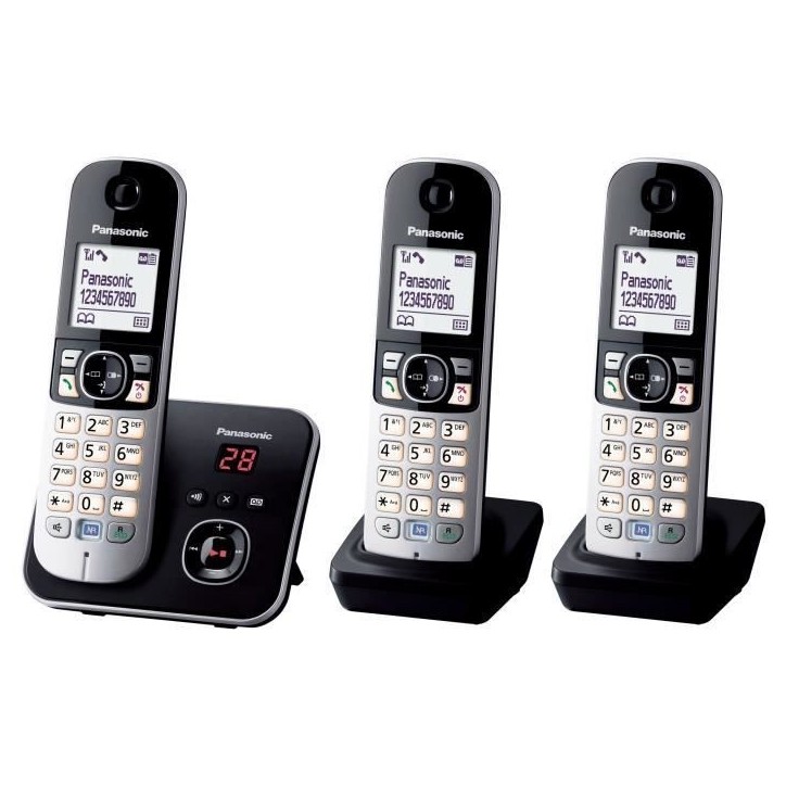 PANASONIC - KXTG6823 - Téléphone sans fil trio - Fonction réduction de bruit - Blocage sélectif - Répondeur - Gris et noir PANASONIC - KXTG6823 - Téléphone sans fil trio - Fonction réduction de bruit - Blocage sélectif - Répondeur - Gris et noir