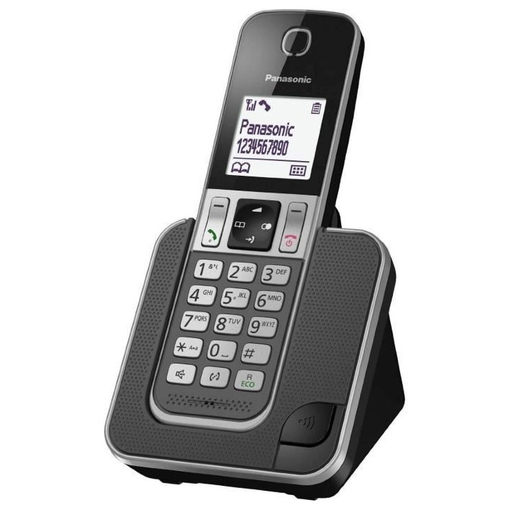 Panasonic KX-TGD310FRG Téléphone sans Fil Noir, Écran LCD, Répondeur Intégré, Mains Libres, Identification de l'Appelant Panasonic KX-TGD310FRG Téléphone sans Fil Noir, Écran LCD, Répondeur Intégré, Mains Libres, Identification de l'Appelant
