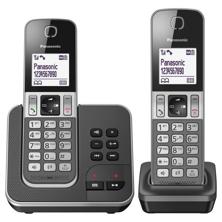 Panasonic KX-TGD322FRG Téléphone sans Fil Répondeur Numérique, Base et 2 Combinés, Mains Libres, Identification de l'Appela