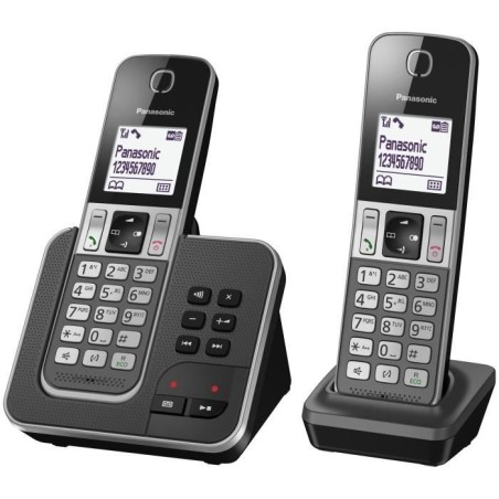 Panasonic KX-TGD322FRG Téléphone sans Fil Répondeur Numérique, Base et 2 Combinés, Mains Libres, Identification de l'Appela