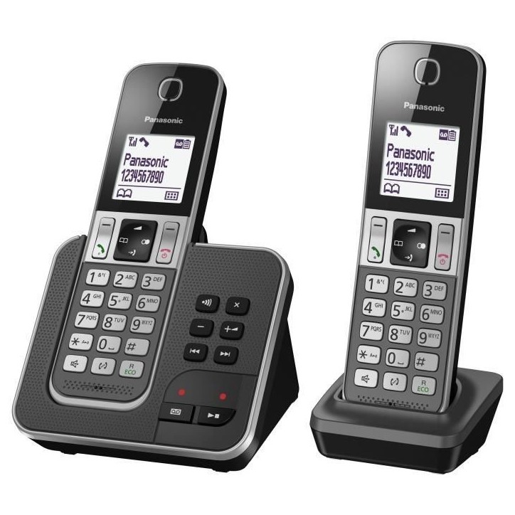 Panasonic KX-TGD322FRG Téléphone sans Fil Répondeur Numérique, Base et 2 Combinés, Mains Libres, Identification de l'Appela