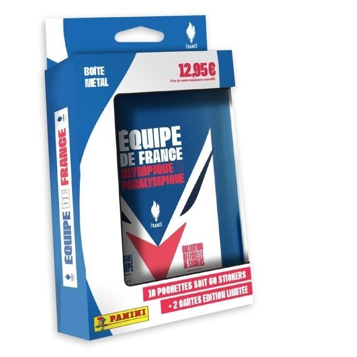 Boîte métal avec 10 pochettes + 2 cartes édition limitée - PANINI - JO 2024 Equipe de France Boîte métal avec 10 pochettes + 2 cartes édition limitée - PANINI - JO 2024 Equipe de France