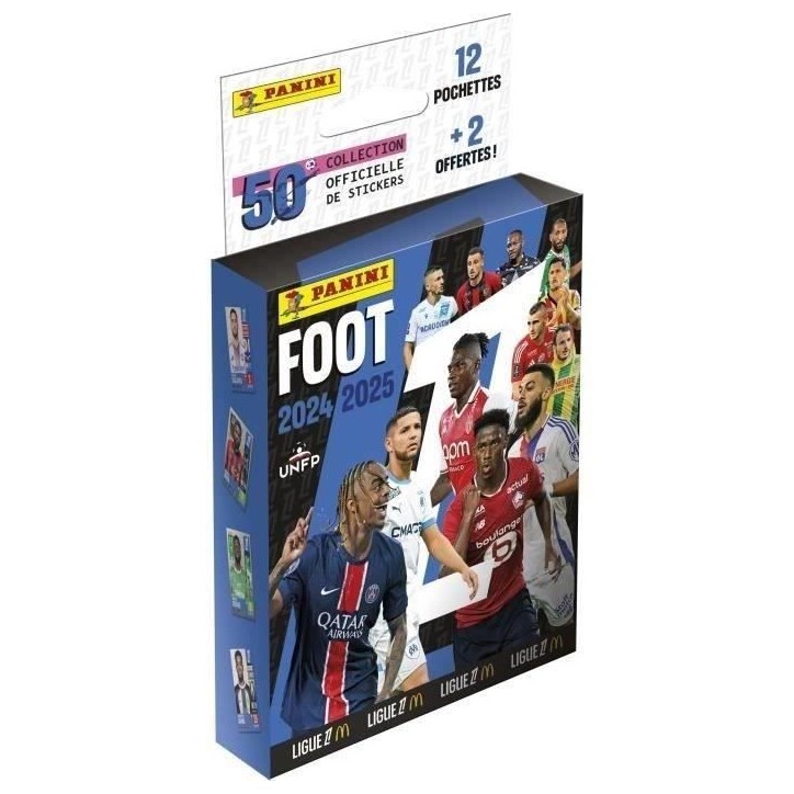 Blister - PANINI - Foot Ligue 1 2024-2025 - McDonald's - 12 pochettes - 2 offertes - 98 stickers Blister - PANINI - Foot Ligue 1 2024-2025 - McDonald's - 12 pochettes - 2 offertes - 98 stickers