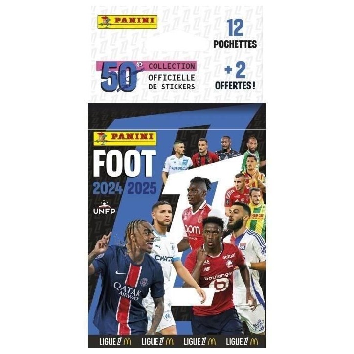 Blister - PANINI - Foot Ligue 1 2024-2025 - McDonald's - 12 pochettes - 2 offertes - 98 stickers Blister - PANINI - Foot Ligue 1 2024-2025 - McDonald's - 12 pochettes - 2 offertes - 98 stickers