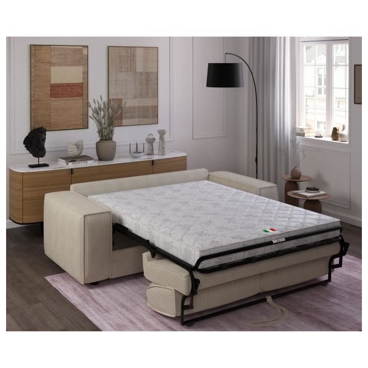 Canapé convertible express en velours côtelé - matelas 14cm - PAOLA - 210 x 100 x 87 cm Canapé convertible express en velours côtelé - matelas 14cm - PAOLA - 210 x 100 x 87 cm