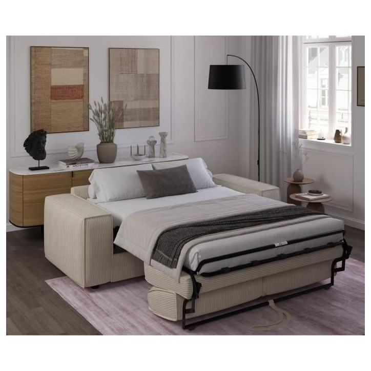 Canapé convertible express en velours côtelé - matelas 14cm - PAOLA - 210 x 100 x 87 cm Canapé convertible express en velours côtelé - matelas 14cm - PAOLA - 210 x 100 x 87 cm