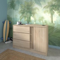 Commode ESCALE - 3 tiroirs - 1 porte - Décor chene - L 109,8 x H 76,8
