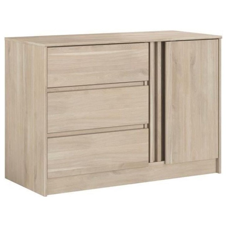 Commode ESCALE - 3 tiroirs - 1 porte - Décor chene - L 109,8 x H 76,8 x P 50 cm Commode ESCALE - 3 tiroirs - 1 porte - Décor chene - L 109,8 x H 76,8 x P 50 cm