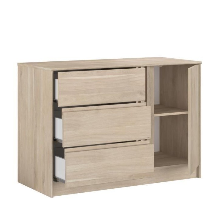 Commode ESCALE - 3 tiroirs - 1 porte - Décor chene - L 109,8 x H 76,8 x P 50 cm Commode ESCALE - 3 tiroirs - 1 porte - Décor chene - L 109,8 x H 76,8 x P 50 cm