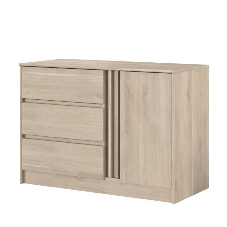 Commode ESCALE - 3 tiroirs - 1 porte - Décor chene - L 109,8 x H 76,8 x P 50 cm Commode ESCALE - 3 tiroirs - 1 porte - Décor chene - L 109,8 x H 76,8 x P 50 cm