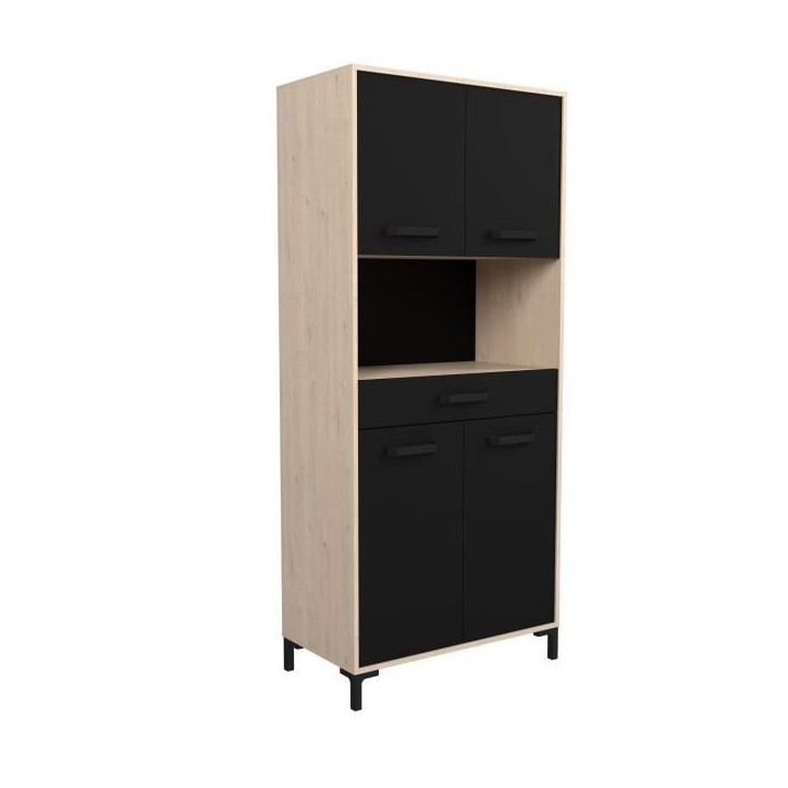 Buffet de cuisine FACTORY - Décor chene et noir - 2 portes + 1 tiroir - Modulable - L 80 x P 43,3 x H 185 cm Buffet de cuisine FACTORY - Décor chene et noir - 2 portes + 1 tiroir - Modulable - L 80 x P 43,3 x H 185 cm