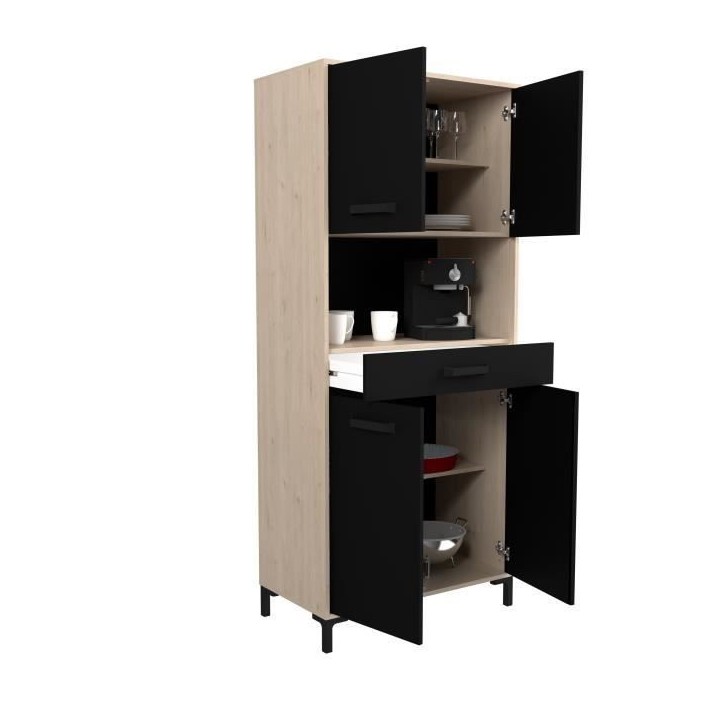 Buffet de cuisine FACTORY - Décor chene et noir - 2 portes + 1 tiroir - Modulable - L 80 x P 43,3 x H 185 cm Buffet de cuisine FACTORY - Décor chene et noir - 2 portes + 1 tiroir - Modulable - L 80 x P 43,3 x H 185 cm
