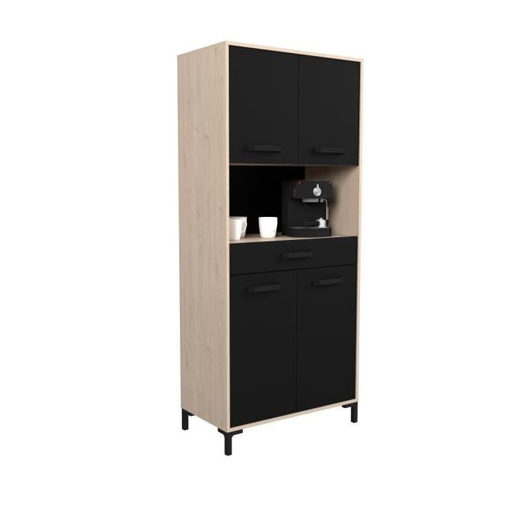 Buffet de cuisine FACTORY - Décor chene et noir - 2 portes + 1 tiroir - Modulable - L 80 x P 43,3 x H 185 cm Buffet de cuisine FACTORY - Décor chene et noir - 2 portes + 1 tiroir - Modulable - L 80 x P 43,3 x H 185 cm