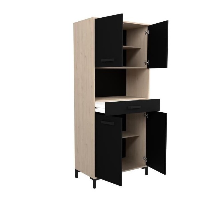 Buffet de cuisine FACTORY - Décor chene et noir - 2 portes + 1 tiroir - Modulable - L 80 x P 43,3 x H 185 cm Buffet de cuisine FACTORY - Décor chene et noir - 2 portes + 1 tiroir - Modulable - L 80 x P 43,3 x H 185 cm