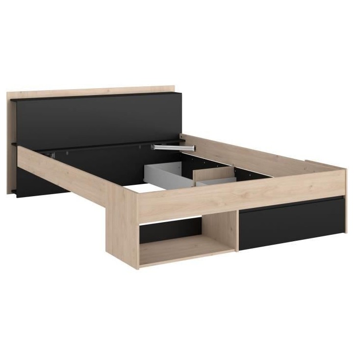 Lit adulte COMBO 140x190/200 cm - Chene et noir - 3 Tiroirs - PARISOT Lit adulte COMBO 140x190/200 cm - Chene et noir - 3 Tiroirs - PARISOT