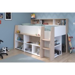 PARISOT Lit combiné enfant avec bureau rétractable - Décor blanc et