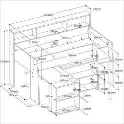 PARISOT Lit combiné enfant avec bureau rétractable - Décor blanc et