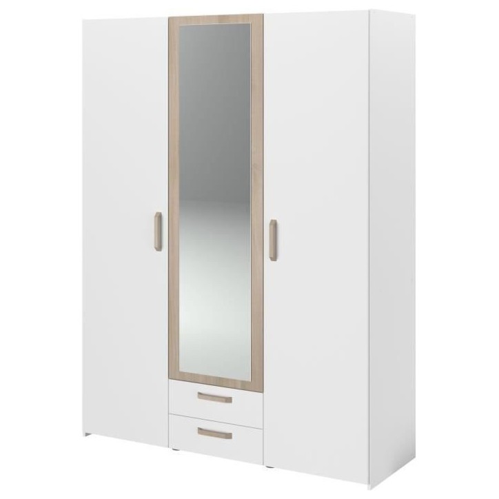 Armoire DREAM 3 portes - Panneau de particules - Miroir - Décor blanc - L150 x H200 x P52 cm Armoire DREAM 3 portes - Panneau de particules - Miroir - Décor blanc - L150 x H200 x P52 cm