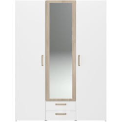Armoire DREAM 3 portes - Panneau de particules - Miroir - Décor blanc