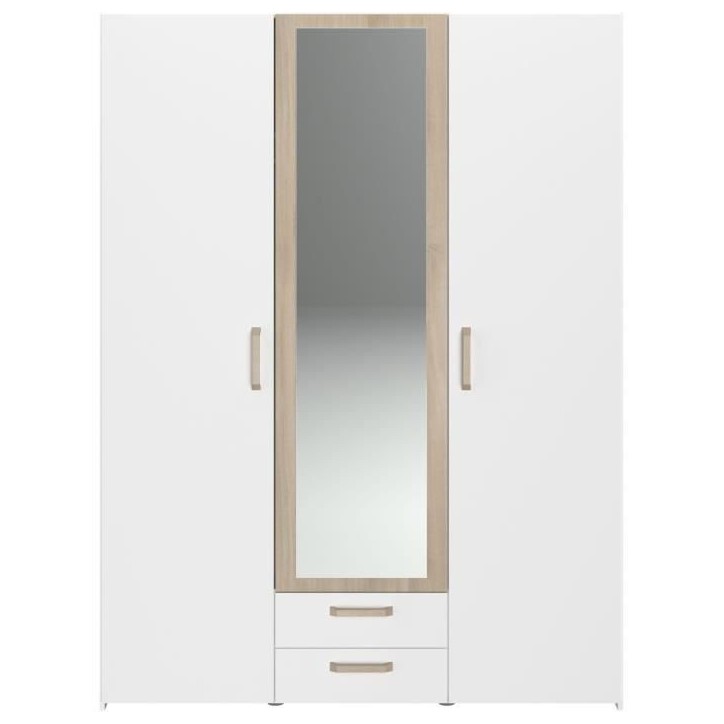 Armoire DREAM 3 portes - Panneau de particules - Miroir - Décor blanc - L150 x H200 x P52 cm Armoire DREAM 3 portes - Panneau de particules - Miroir - Décor blanc - L150 x H200 x P52 cm