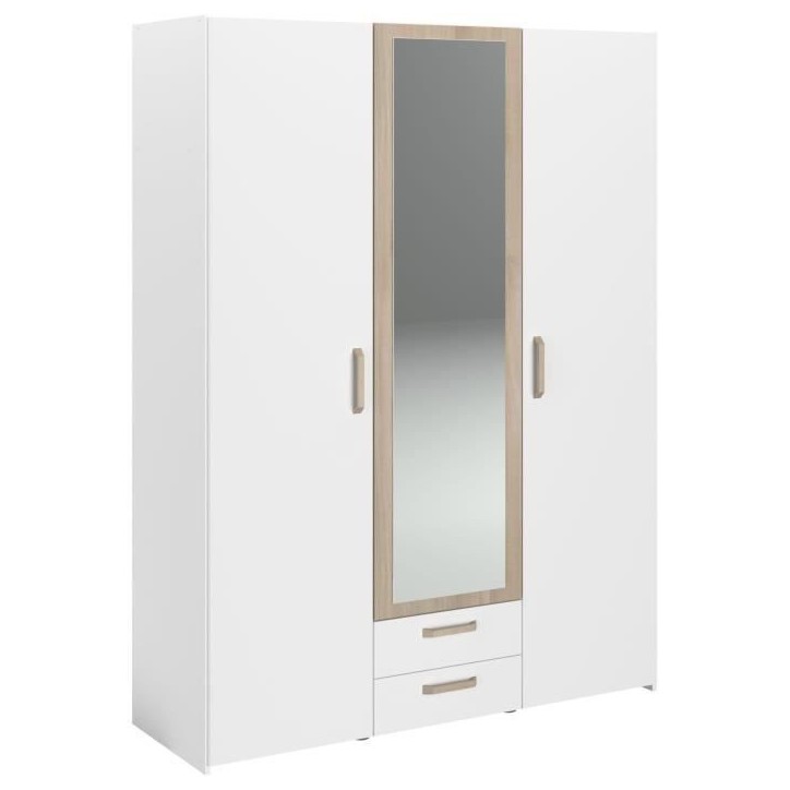 Armoire DREAM 3 portes - Panneau de particules - Miroir - Décor blanc - L150 x H200 x P52 cm Armoire DREAM 3 portes - Panneau de particules - Miroir - Décor blanc - L150 x H200 x P52 cm