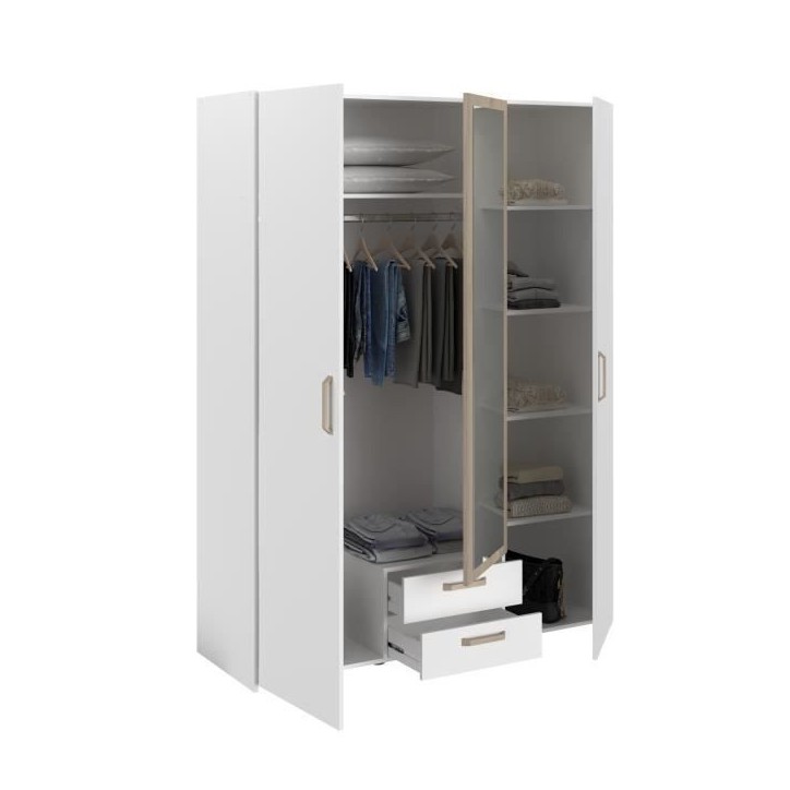 Armoire DREAM 3 portes - Panneau de particules - Miroir - Décor blanc - L150 x H200 x P52 cm Armoire DREAM 3 portes - Panneau de particules - Miroir - Décor blanc - L150 x H200 x P52 cm