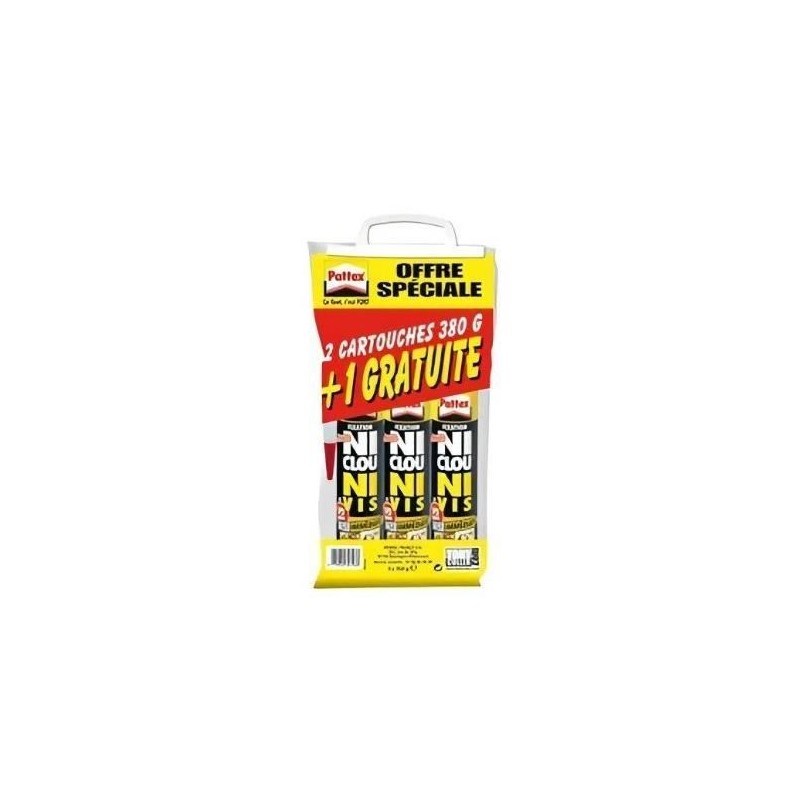 PATTEX Ni clou ni vis Fix Idéal Bois- Lot de 2 cartouches 380g + 1 gr PATTEX Ni clou ni vis Fix Idéal Bois- Lot de 2 cartouches 380g + 1 gr