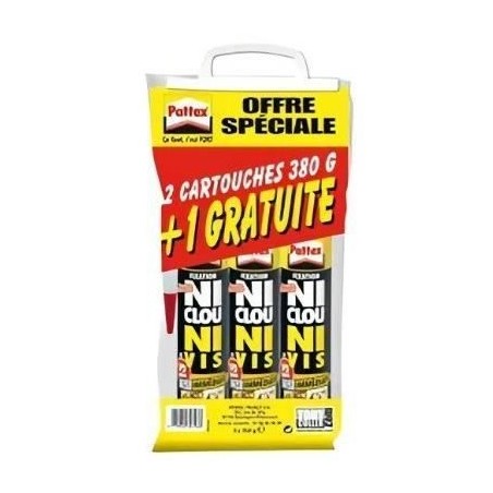PATTEX Ni clou ni vis Fix Idéal Bois- Lot de 2 cartouches 380g + 1 gr