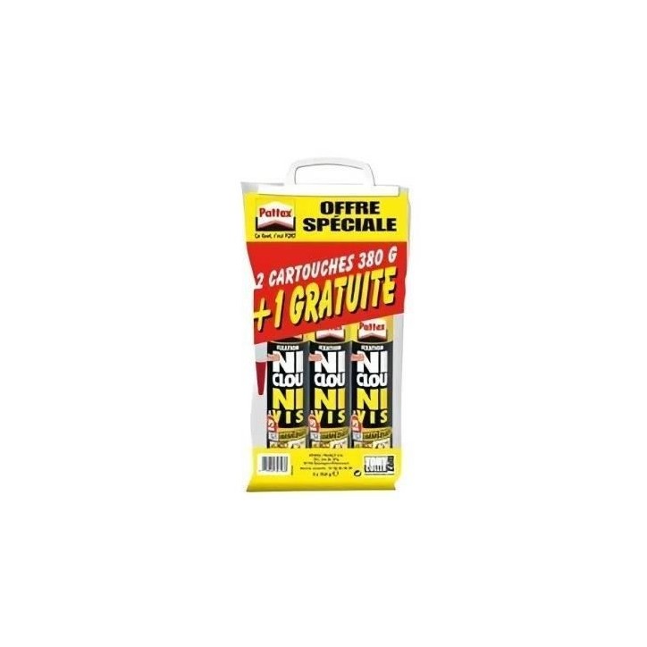 PATTEX Ni clou ni vis Fix Idéal Bois- Lot de 2 cartouches 380g + 1 gratuite PATTEX Ni clou ni vis Fix Idéal Bois- Lot de 2 cartouches 380g + 1 gratuite