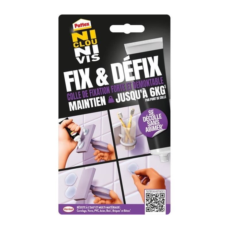 Colle Fixation - PATTEX - 2970856 - Ni clou ni vis - Fix & Défix - Tu Colle Fixation - PATTEX - 2970856 - Ni clou ni vis - Fix & Défix - Tu