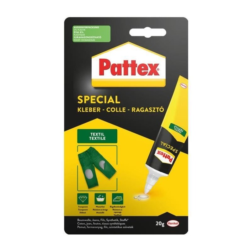 Colle Spécialités Matériaux - PATTEX - Textile - Tube - 20g Colle Spécialités Matériaux - PATTEX - Textile - Tube - 20g