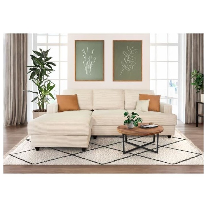 Canapé d'angle gauche 4 places - PAUL in cord - Tissu Beige - 216 x 141 x 79 cm - Fabriqué en Ukraine Canapé d'angle gauche 4 places - PAUL in cord - Tissu Beige - 216 x 141 x 79 cm - Fabriqué en Ukraine