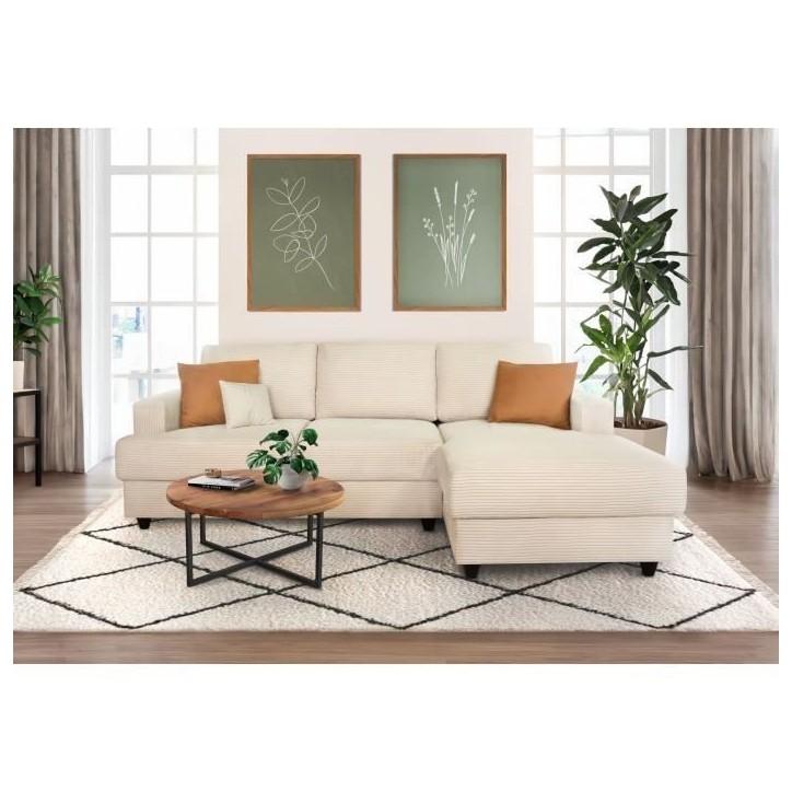 Canapé d'angle droit 4 places - PAUL in cord - Tissu Beige - 216 x 141 x 79 cm - Fabriqué en Ukraine Canapé d'angle droit 4 places - PAUL in cord - Tissu Beige - 216 x 141 x 79 cm - Fabriqué en Ukraine