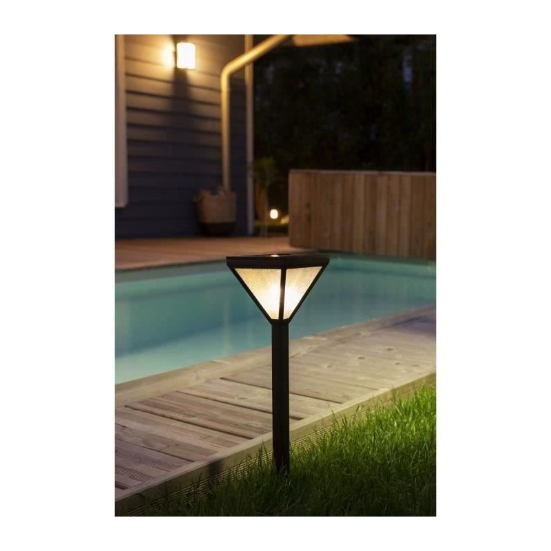 Lanterne solaire inox verre perlé 25 lumens blanc chaud - GALIX Lanterne solaire inox verre perlé 25 lumens blanc chaud - GALIX