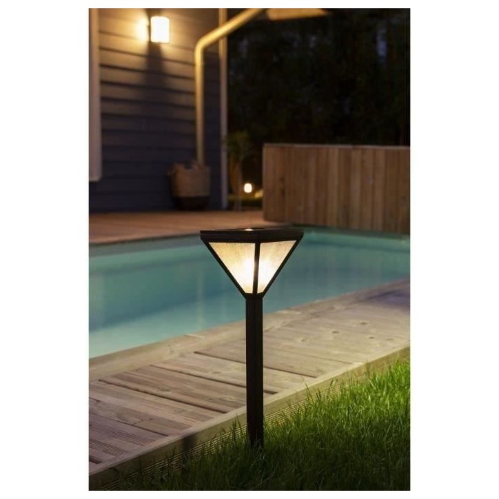 Lanterne solaire inox verre perlé 25 lumens blanc chaud - GALIX Lanterne solaire inox verre perlé 25 lumens blanc chaud - GALIX