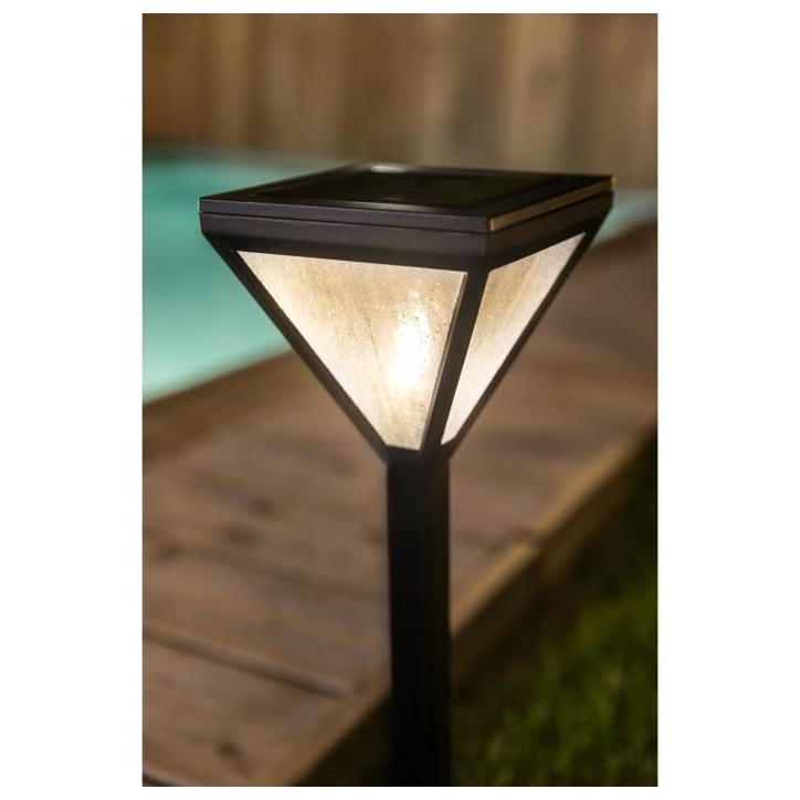 Lanterne solaire inox verre perlé 25 lumens blanc chaud - GALIX Lanterne solaire inox verre perlé 25 lumens blanc chaud - GALIX