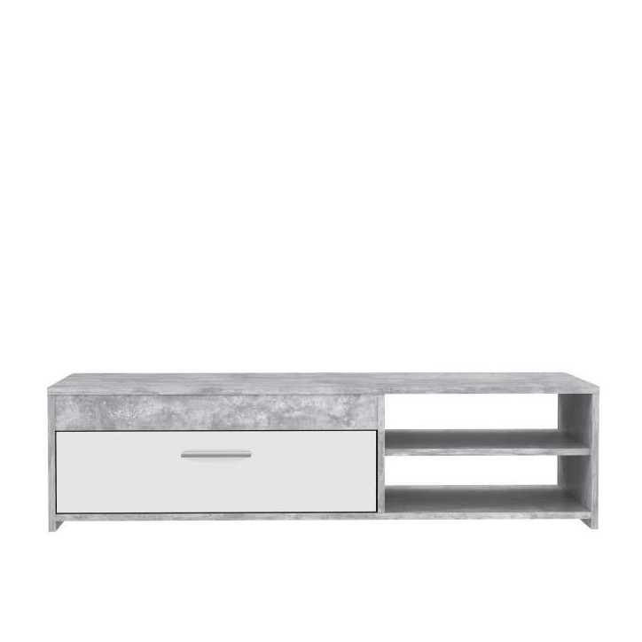 Meuble TV PILVI - Blanc et béton clair - Contemporain - L 120 x P 42,1 x H 31,8 cm Meuble TV PILVI - Blanc et béton clair - Contemporain - L 120 x P 42,1 x H 31,8 cm