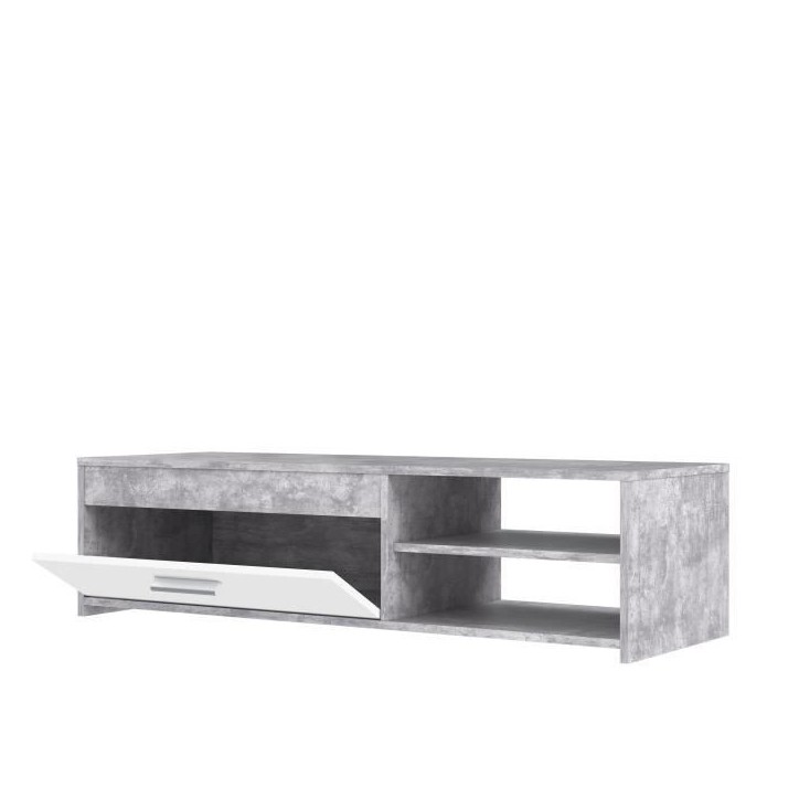 Meuble TV PILVI - Blanc et béton clair - Contemporain - L 120 x P 42,1 x H 31,8 cm Meuble TV PILVI - Blanc et béton clair - Contemporain - L 120 x P 42,1 x H 31,8 cm