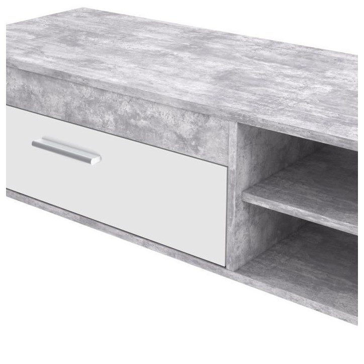 Meuble TV PILVI - Blanc et béton clair - Contemporain - L 120 x P 42,1 x H 31,8 cm Meuble TV PILVI - Blanc et béton clair - Contemporain - L 120 x P 42,1 x H 31,8 cm