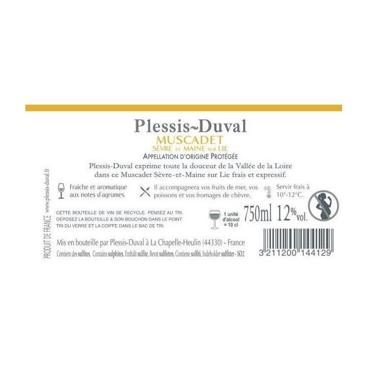 Plessis-Duval Muscadet Sevre et Maine sur Lie - Vin blanc de Loire 2023