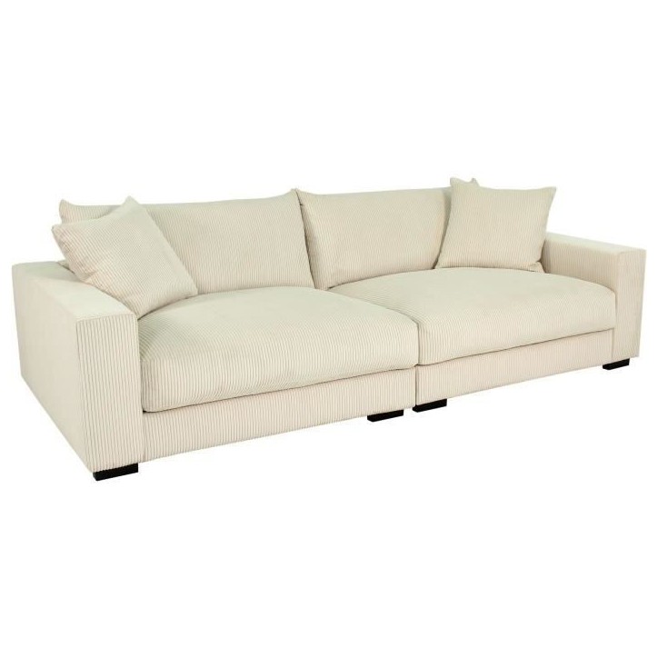 Canapé droit fixe - 4 places - PEDRO - Velours côtelé Beige - 261 x 124 x 82.5 cm