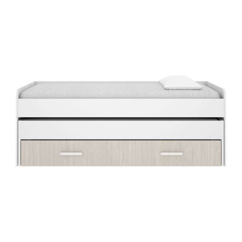 Lit gigogne - PEMA - 90 x 200 cm - Blanc / imitation lamelles Lit gigogne - PEMA - 90 x 200 cm - Blanc / imitation lamelles