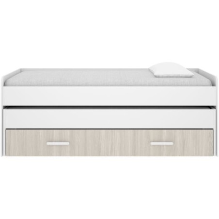 Lit gigogne - PEMA - 90 x 200 cm - Blanc / imitation lamelles