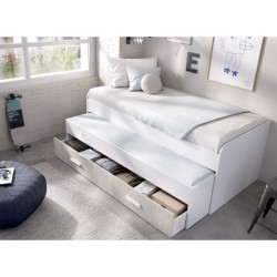 Lit gigogne - PEMA - 90 x 200 cm - Blanc / imitation lamelles