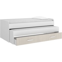 Lit gigogne - PEMA - 90 x 200 cm - Blanc / imitation lamelles