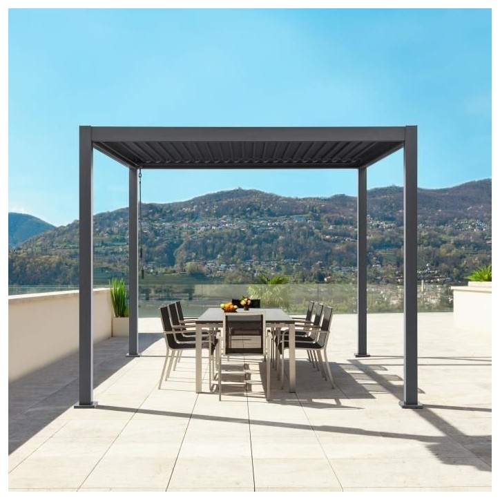 Pergola bioclimatique GAYA - Structure en aluminium et en acier - 290x290xH240 cm - Gris