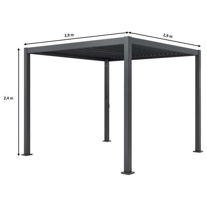 Pergola bioclimatique GAYA - Structure en aluminium et en acier - 290x290xH240 cm - Gris