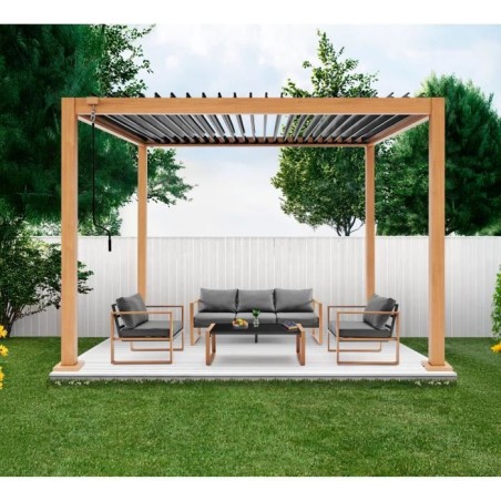 Pergola bioclimatique GAYA - Structure en aluminium et en acier - l300 x P300 x H240 cm - Aspect Bois