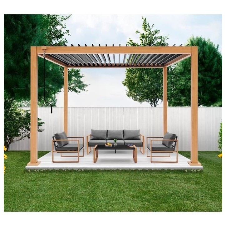 Pergola bioclimatique GAYA - Structure en aluminium et en acier - l300 x P300 x H240 cm - Aspect Bois