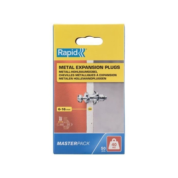 Chevilles a expansion métal pour cloison plâtre - RAPID - Ø11 - 6-16mm - Lot de 50 - Charge max 40 kg - 5001563